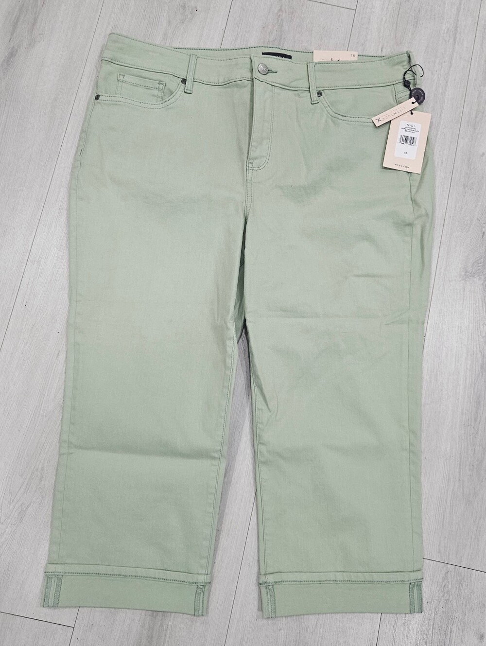 NYDJ Marilyn Straight Crop Cuff Capri Jeans Sage Green Beginning Sz 16 NWT